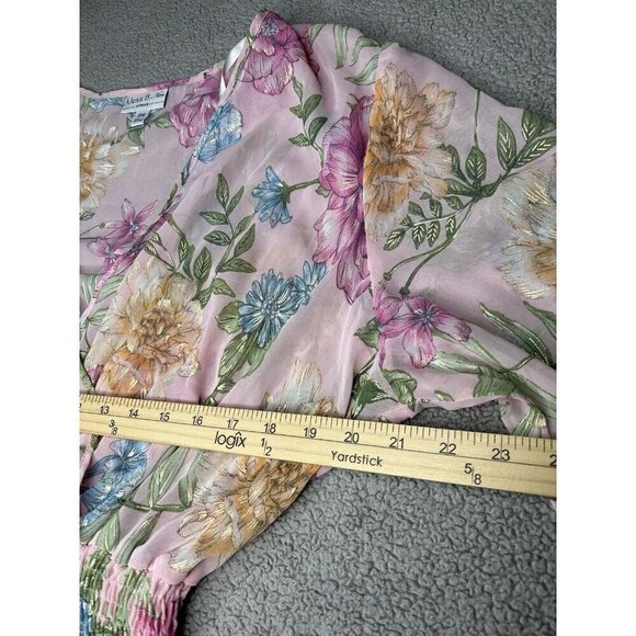 Alexa B Nites Maxi Dress Womens 16 Pink Sheer Floral Fairy Cottagecore Surplice - Picture 7 of 8